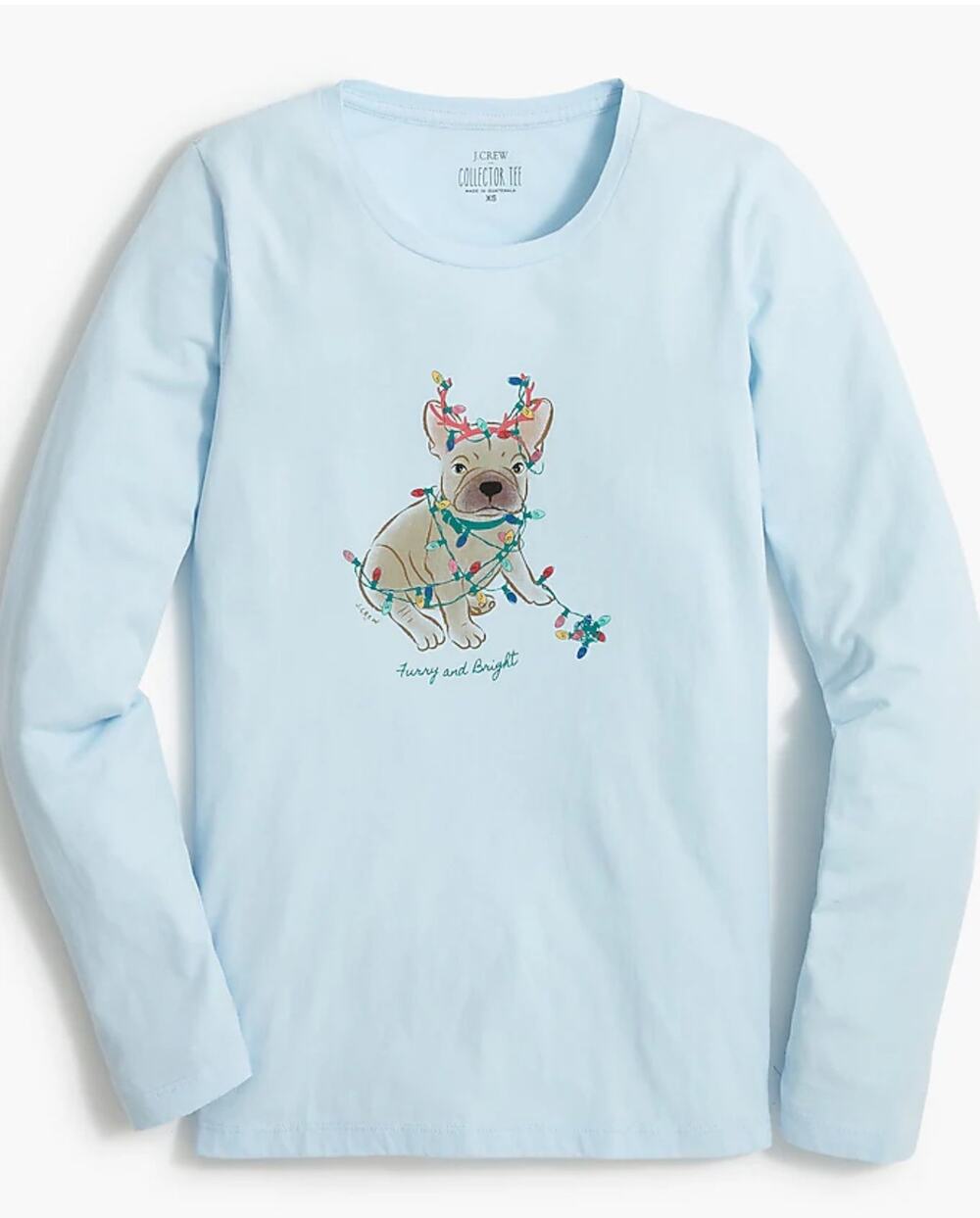 J.Crew Collector Tee · XXS · French Bulldog in Christmas Lights · Long Sleeve